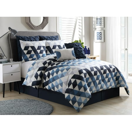 Queen Comforter Oversized 8 Piece Bedding Set, Navy Blue