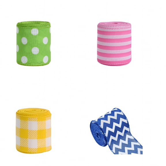 AUQ 4 pcs Easter Wired Edge Ribbon,5 Yards Decorative Wrapping Ribbons for Gift,Easter Colorful DIY Craft Ribbons,Easter Fabric Ribbon Decor