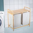 tonchean Bamboo Laundry Hamper and Shelf Dual Compartments Laundry