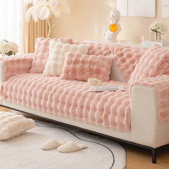 OCCOA Couch Cover for Pets Plush, Non Slip Cozy Sofa Cover Pet Friendly, Soft Thick Fuzzy Sofa Slipcovers for Washable Couch Sofa Funiture Protector,Pink