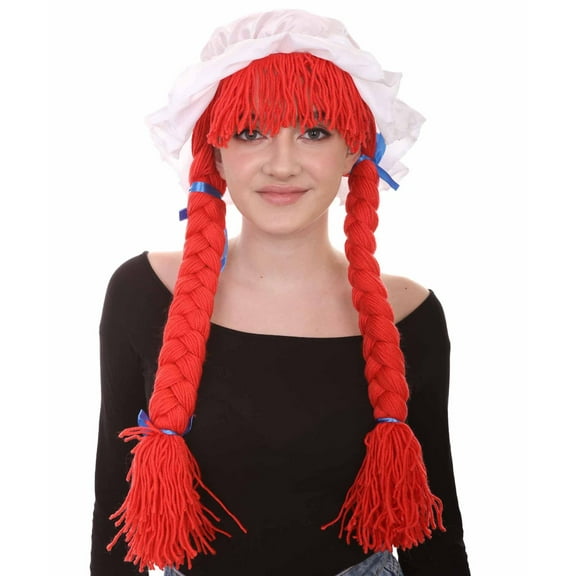 HPO Women's Red Storybook Fairytale Wig - Braided Rag Doll Style - Flame -Retardant Synthetic Fiber Wig