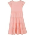 thumbnail image 4 of shoper Girls Spring Dress Ruffled Sleeve Solid Color Crew Neck Tiered Elegant Summer Dress Girls Beach Vacation Dress Pink 130, 4 of 6