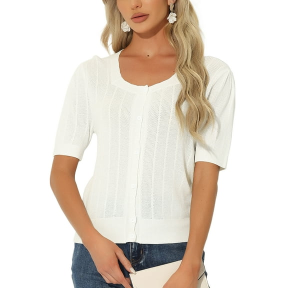 INSPIRE CHIC Women's Vintage Short Sleeve Bolero Cardigan Casual Elegant Button Up Shrug Sweater for Dress Tops