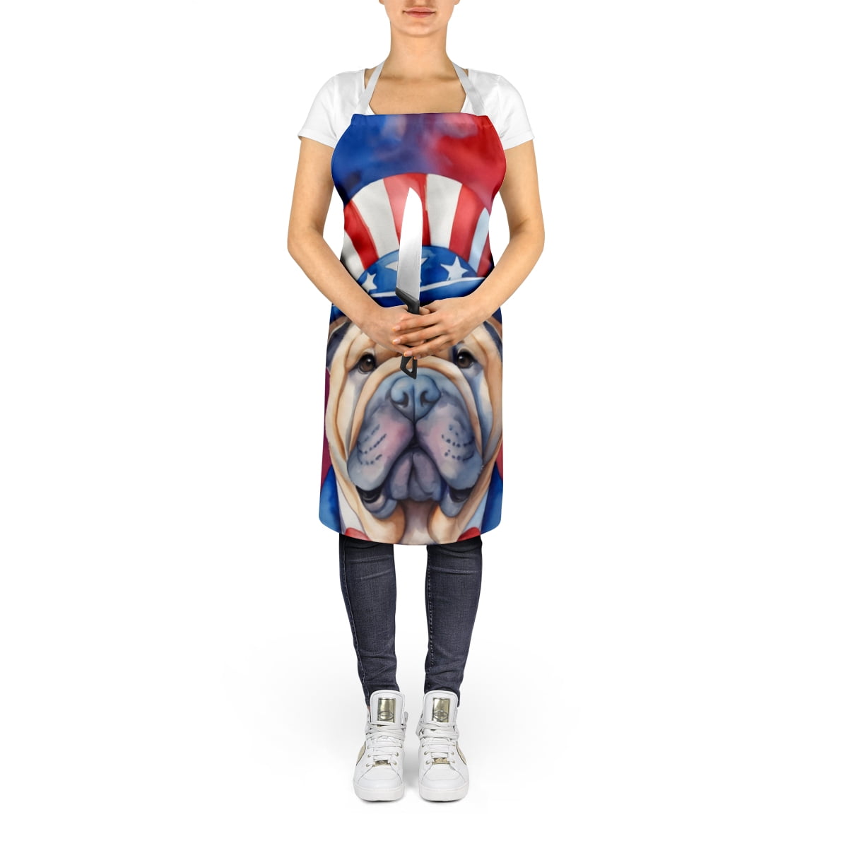 Shar Pei Patriotic American Apron 27 in x 30 in