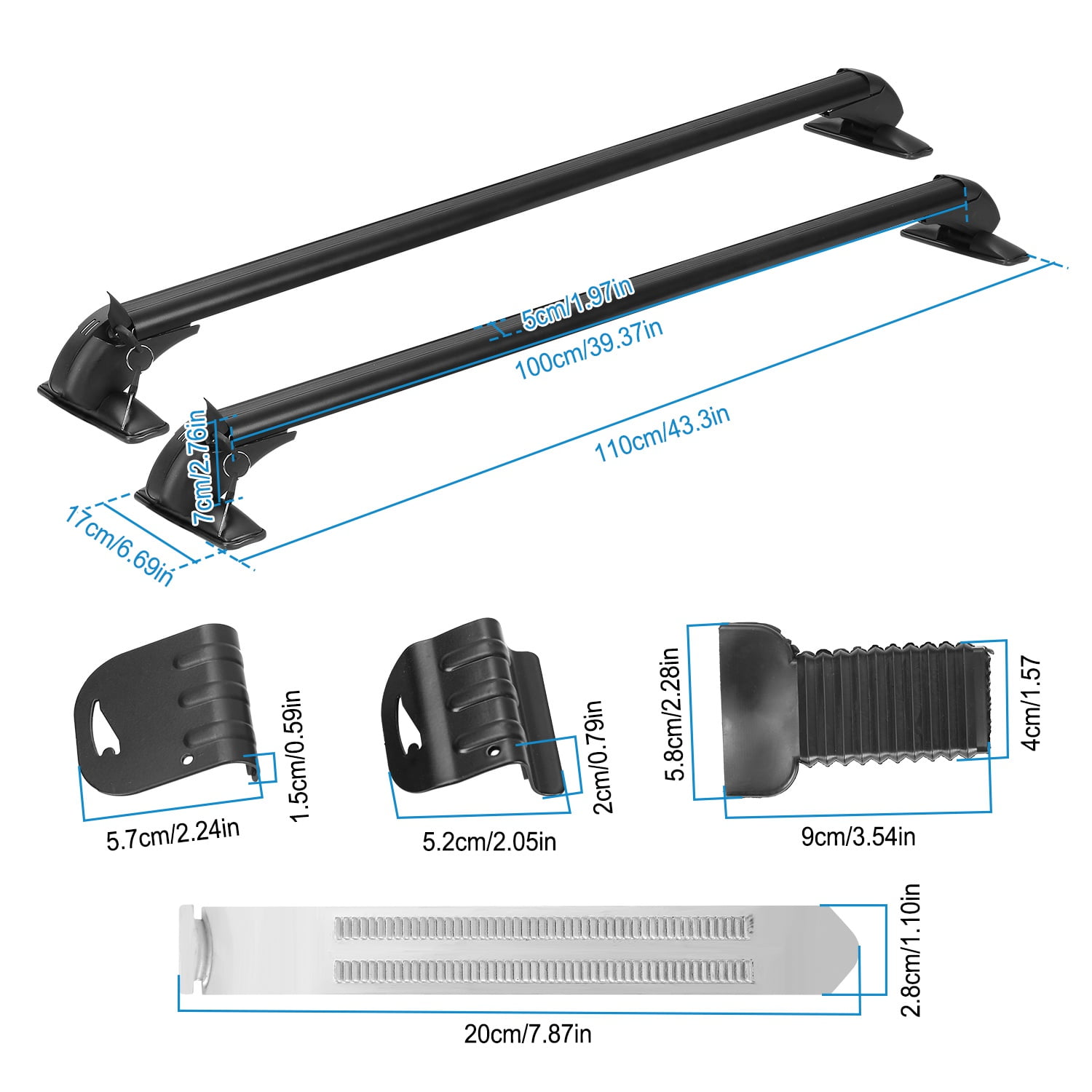 Moclever 2Pcs Universal 43" Car Roof Rack Cross Bar with Anti-Theft Lock Black Aluminum Roof Side Rails FIt for Bike Kayak Cargo Luggage Carrier