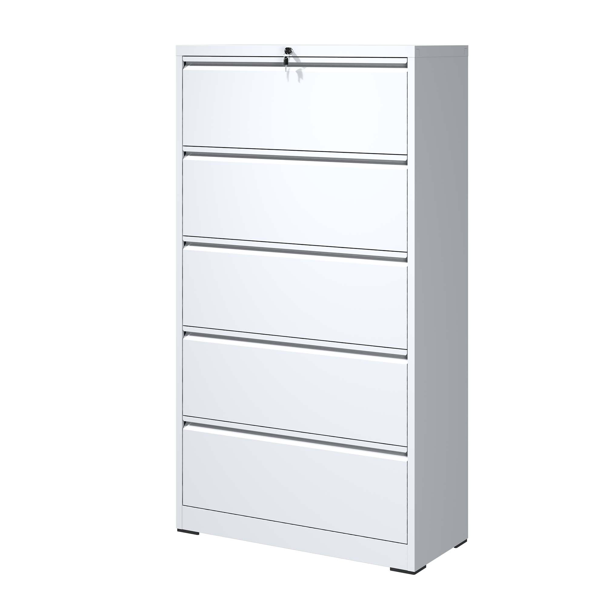 DRNANLIT 5-Drawer Steel Lateral File Cabinet with Locking System - Durable and Stylish Storage Solution for Home and Office, White