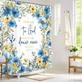 thumbnail image 2 of Bible Verse Botanical Shower Curtain Christian Scripture Jesus Quote Bath Curtain with Plant Leaves, Floral Inspirational Faith Bathroom Shower Curtain Set with Hooks Teal Yellow, 2 of 7