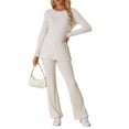 thumbnail image 2 of INSPIRE CHIC Women's Ribbed Knit Lounge Set Long Sleeves Top and Pants Pajama Sets Two Piece Matching Set L White, 2 of 5