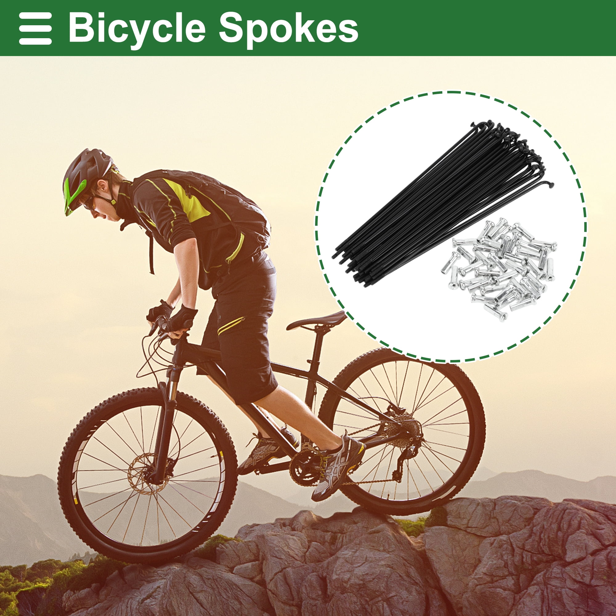 Unique Bargains 36Pcs Universal Bike Wheel Spokes 14G Carbon Steel Black Black 5.12"