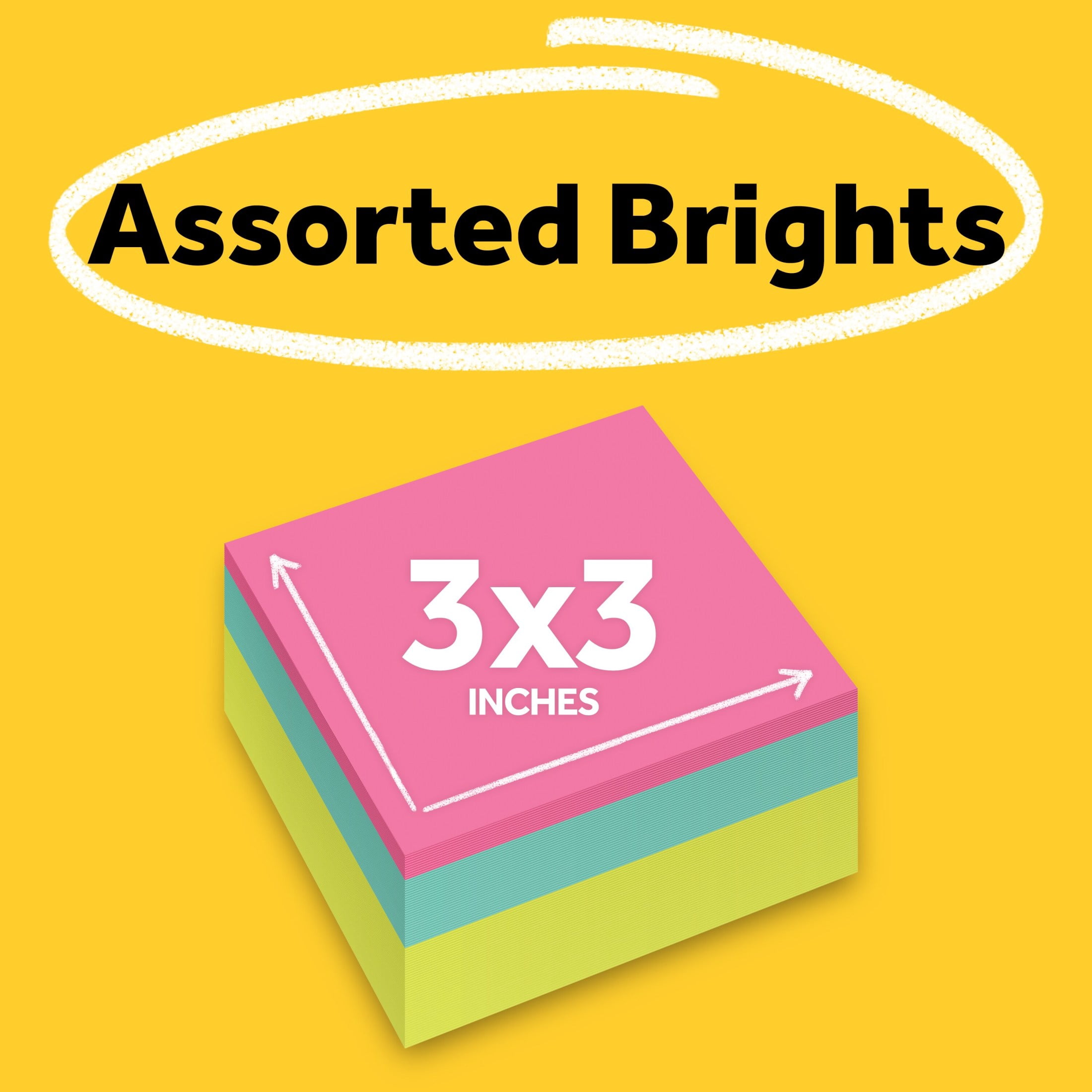 (3 pack) Post-it Notes Cube, 3 in. x 3 in., Bright colors, 400 Sheets, 1 Cube