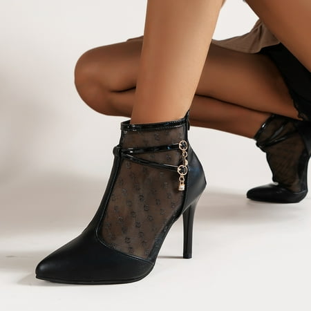 

Contrast Mesh Pointed Toe High Heel Ankle Boots For Women Stiletto Heeled Zip Back Women‘s Pumps