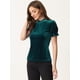 thumbnail image 4 of Blusa de terciopelo Allegra K con cuello de volantes para mujer manga corta Azul verde XS, 4 of 5