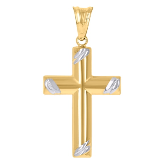 14K Two-tone Gold Mens Cross Religious Charm Pendant
