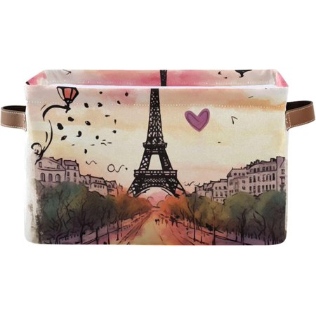 Hotbar 1PCS Storage Basket Paris Tower Painting Large Foldable Storage Bin Cube Collapsible Organizer