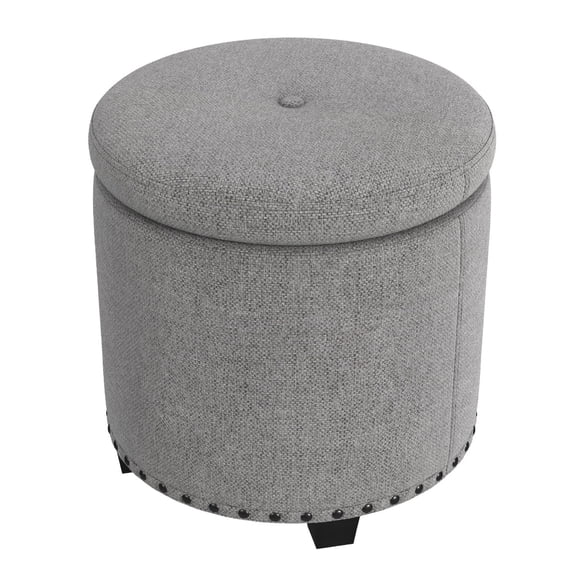 19 Inch Round Light Gray Woven Fabric Zoya Storage Ottoman with Lift Top