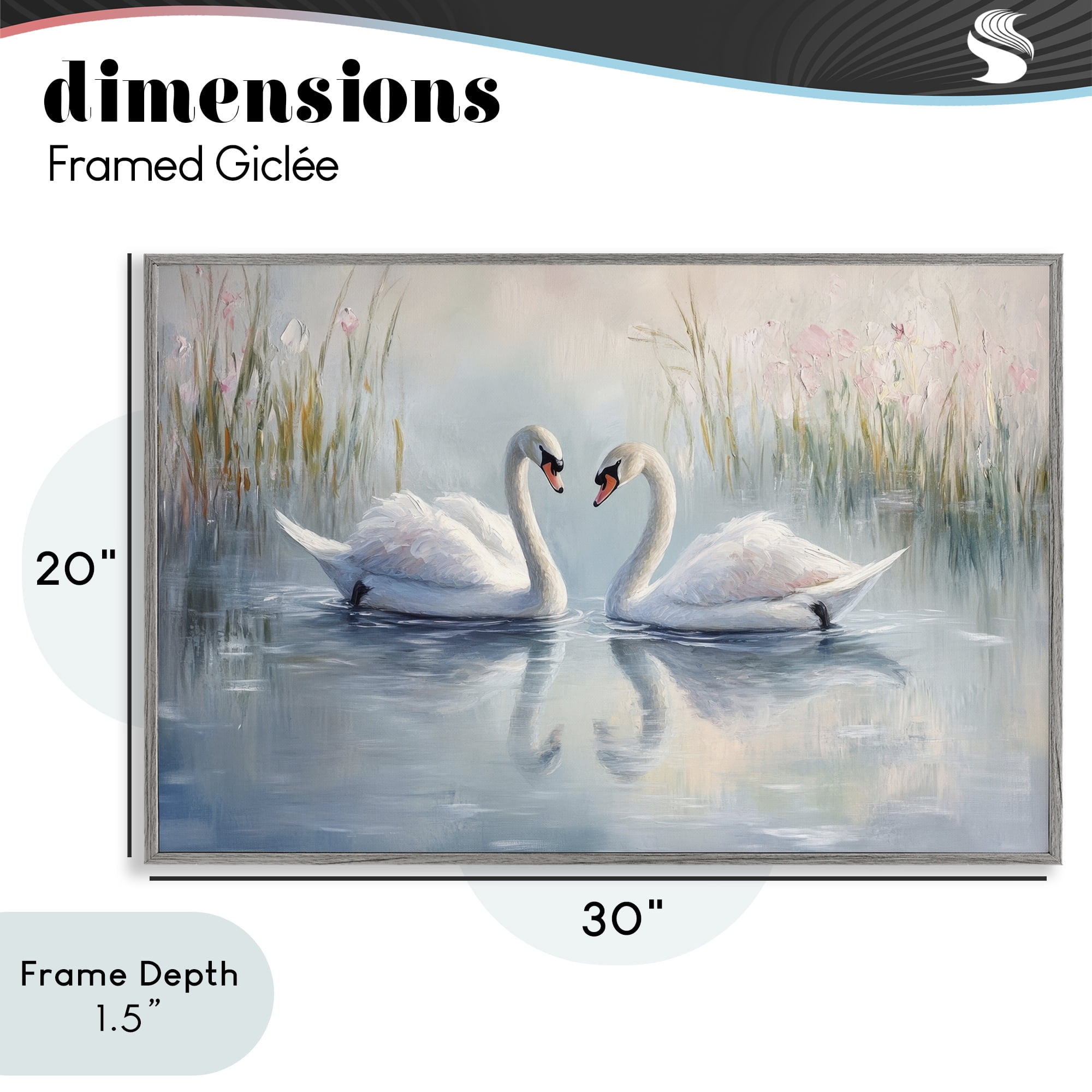 Stupell Industries Simple Swan Reflections Gray Framed Giclee Art, design by Petal Prints Design