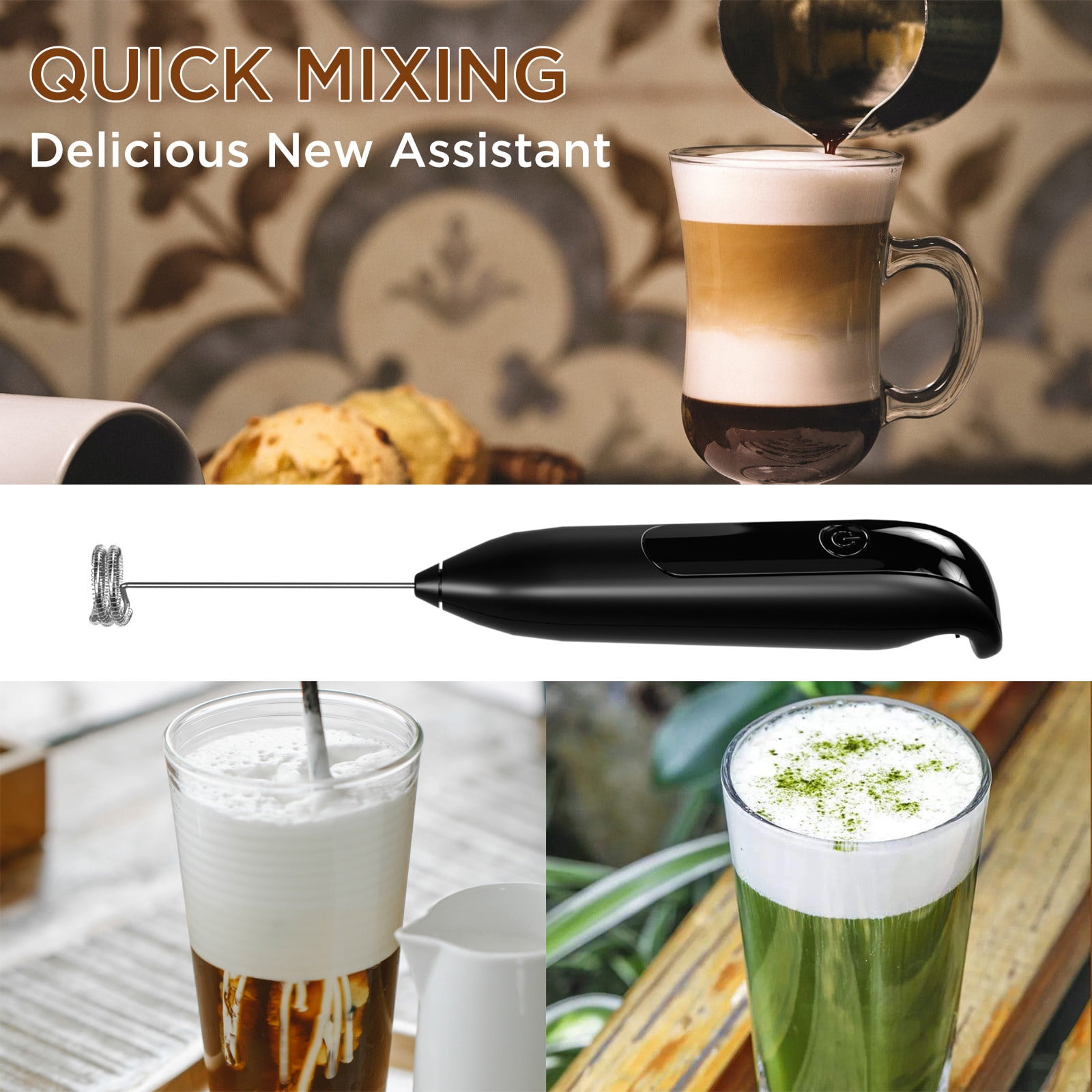 Bdfzl Electric Milk Mixers With Charging Stand Maker Mini Coffee Maker Whisk Two position Electric Powered Coffee Frother Cappuccino Creamer