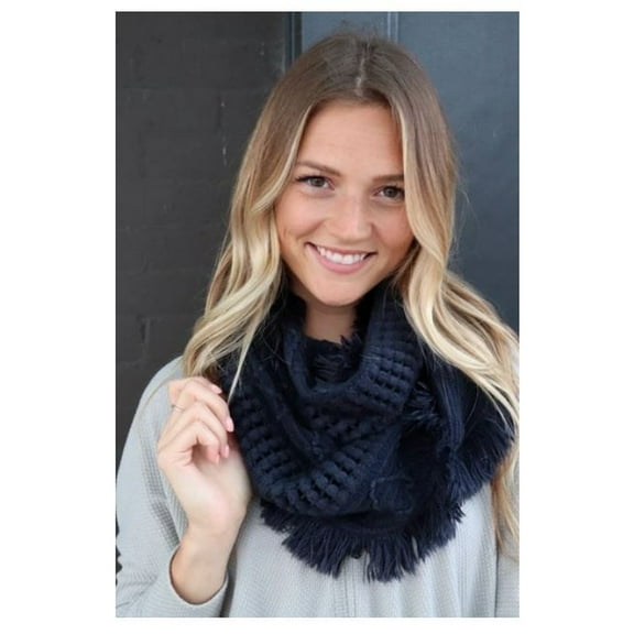 Panache Accessories Infinity Scarf Circle Scarves Fringe Edge 30"x11" Navy