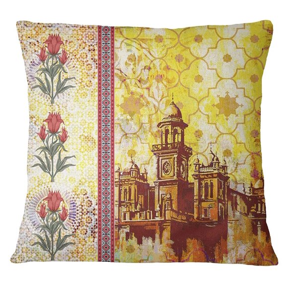 S4Sassy Home Decor Multicolor Mughal Fort Print Square Cushion Cover Pillow Case Throw -12 x 12 Inches