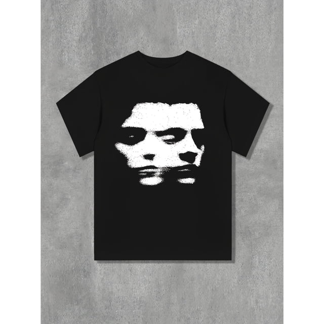 Men'S Casual Crew Neck T-Shirt, 100% Cotton Knit Fabric, Geometric Print, Loose Fit, Summer Regular Length Tee, 180gsm - Black