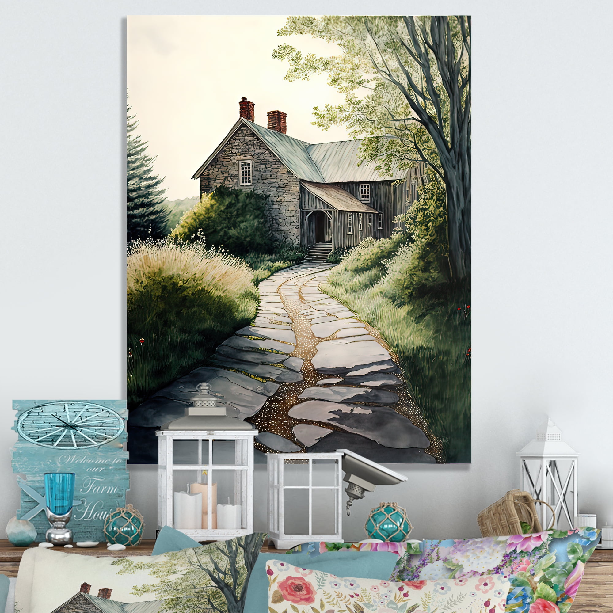 Designart Charming Cabin And Path III Canvas Wall Art