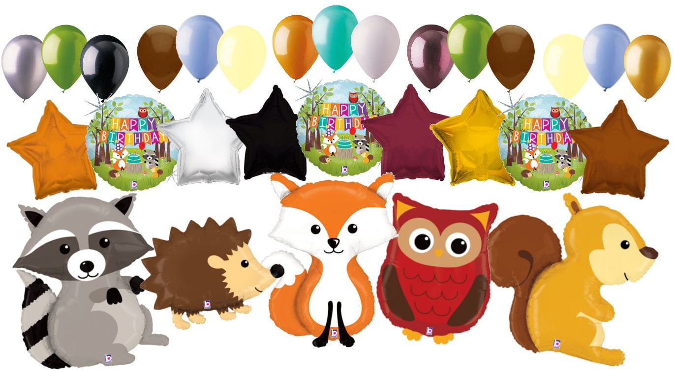 29pc Woodland Creatures Happy Birthday Animals Balloon Bouquet Party Decoration
