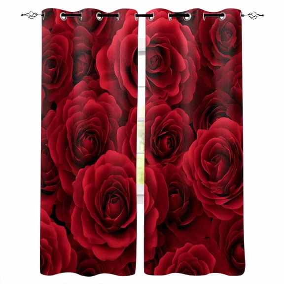 Red Roses Blackout Curtains for Bedroom/Living Room, Thermal Insulated Kitchen Curtains, Valentine's Day Flowers Floral Vintage Grommet Darkening Window Treatment Drapes 52"x72"x2