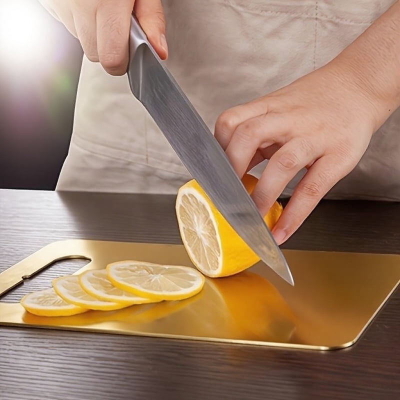 QUTETN 3-Piece Stainless Steel Cutting Board Set – Double Sided with Non-Slip Base & Handle – Dishwasher Safe, Heavy-Duty Kitchen Chopping Mats (Gold)