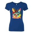 thumbnail image 2 of Wild Bobby Dean Russo Colorful Blue Eyes Cat Cat Lover Women Slim Fit Junior Tee, Royal, Large, 2 of 5