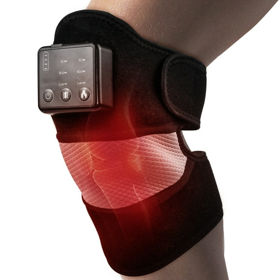 GINEKOO Heated Knee Massager, Heated Knee Brace Wrap with Massage for Knee and Shoulder Pain Relief, Heat and Vibration Knee Pad for Arthritis, Torn Meniscus-Single