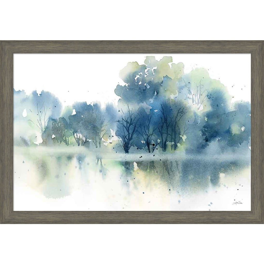 Blue Pond Reflections Framed Landscape Art with Gray Frame