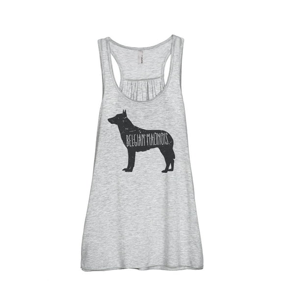 Belgian Malinois Dog Silhouette Women's Fashion Sleeveless Flowy Racerback Workout Yoga Tank Top Sport Grey X-Large