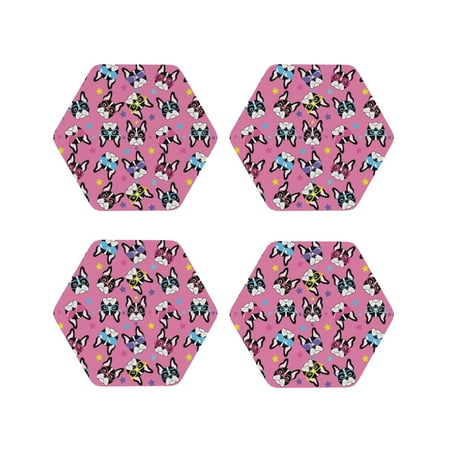 

Coasters Set of 4 - Colorful cute french bulldog Drink Coasters for Tabletop Protection Leather Coasters for Living Room Decor and Housewarming Gift Hexagon