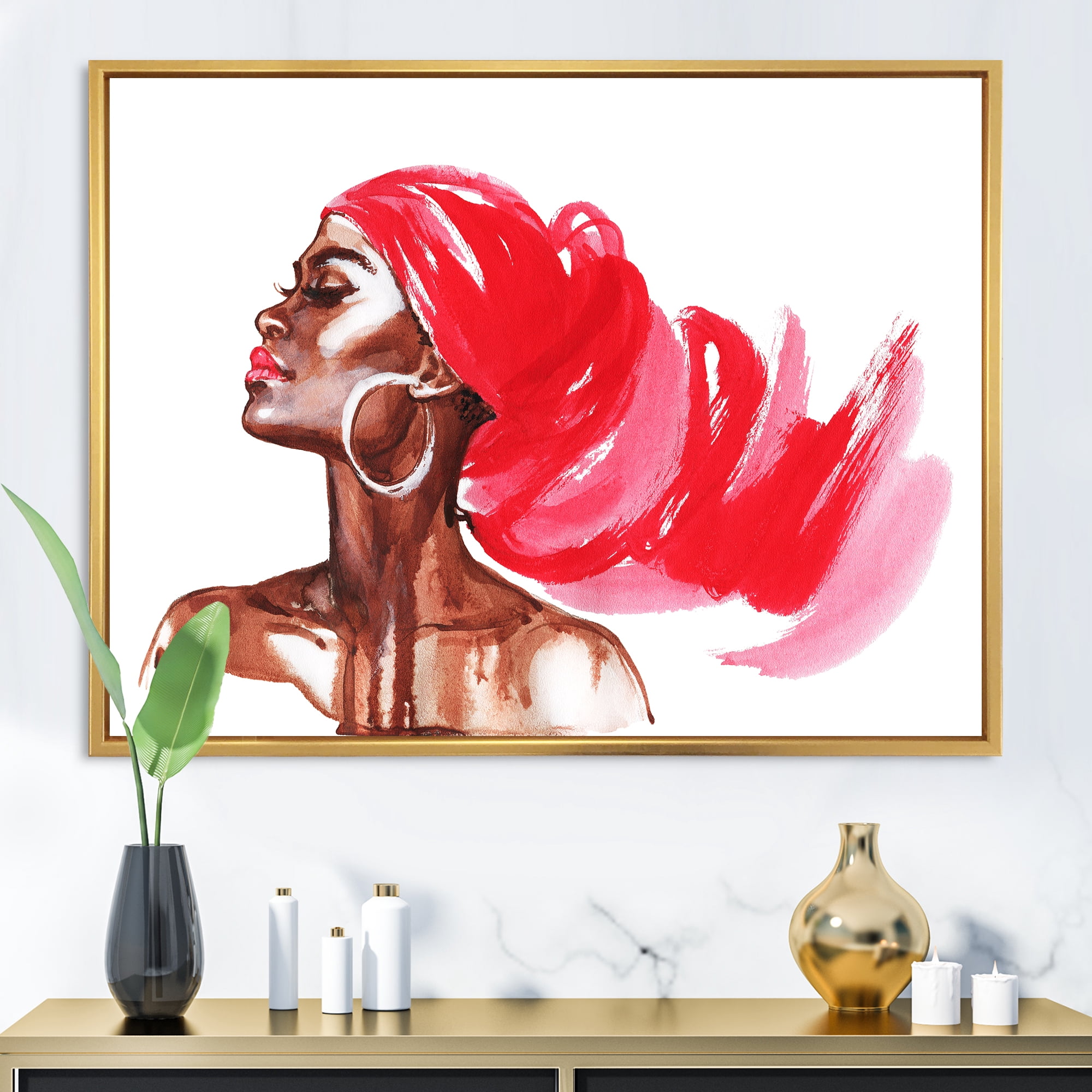 Designart 'Portrait of Afro American Woman IX' Modern Framed Canvas Wall Art Print