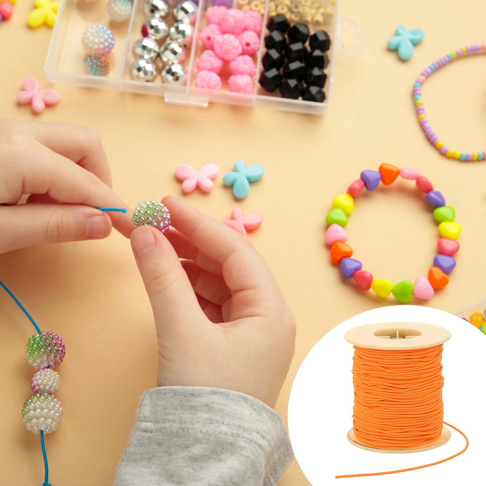 Uxcell Elastic Cord, 2 mm Stretchy Elastic String 77 Yards for Jewelry Making, Necklaces, Beading and Crafts DIY, Orange