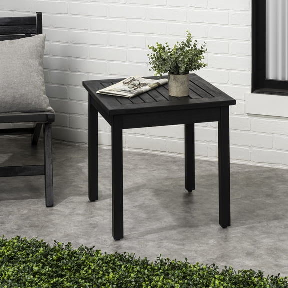 JONATHAN Y Archer 18.9" Modern Classic Square Slatted Solid Acacia Wood Indoor/Outdoor Adirondack Side Table, Black, END6000B