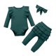 thumbnail image 2 of Conjuntos de blusas y camisas de cuello redondo y manga larga para niña, mono de cuello redondo y manga larga con vuelo de color liso con cintura elástica, pantalones estampados y diadema, conjunto de, 2 of 6