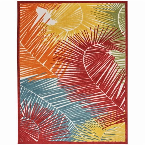 HomeRoots 550357 5 x 7 ft. Orange Yellow Red Blue & Green Palm Leaf Indoor & Outdoor Rectangle Area Rug