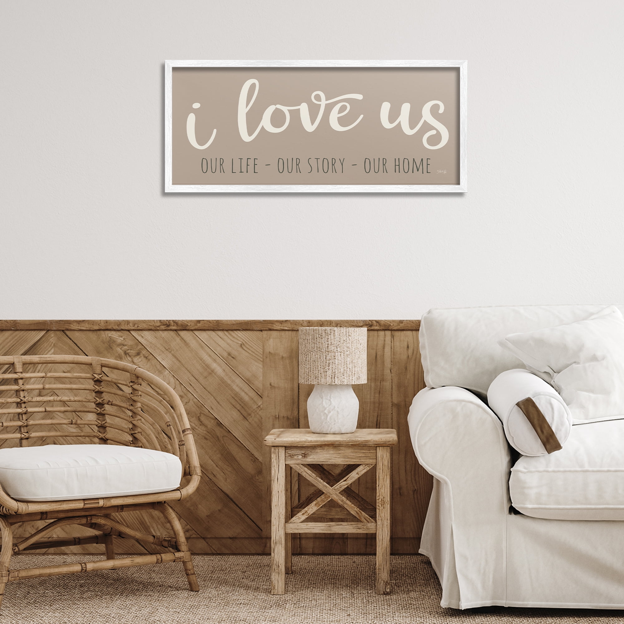 Stupell Industries I Love Us Romantic Typography Painting White Framed Art Print Wall Art, 30 x 13