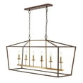 thumbnail image 2 of JONATHAN Y Pagoda 49" 6-Light Classic Traditional Metal Linear Cage Lantern LED Pendant, Oil Rubbed Bronze/Brass Gold, 2 of 9