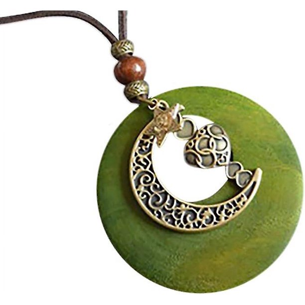 Collar vintage con colgante de madera, collares largos para mujer, joyería hecha a mano de estilo étnico bohemio