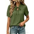 thumbnail image 6 of TGSLY Bow Tie Front Linen Tops for Women Lightweight Soft Keyhole Short Sleeve T-Shirts Dressy Casual Solid Color Breathable Crinkle Blouses M, 6 of 9