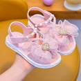 thumbnail image 5 of TOWED22 Girls Sandals Summer Open Toe Flats Shoes Dress Sandals Lightweight Beach Holiday（Pink,9）, 5 of 9