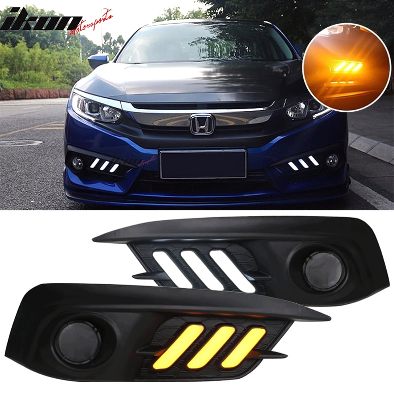 Compatible with 1618 Honda Civic Coupe Sedan LED Amber & White Fog