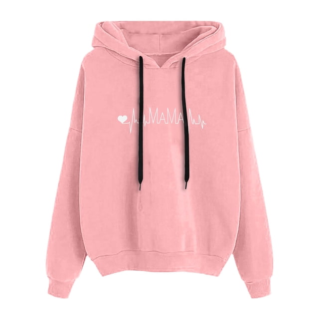 Gibobby Mujeres sudadera con capucha suéter El amor de de las mujeres imprime Slouchy Hoodie Sweatshirt Casual Drawstring grueso Top (Rosa, M)
