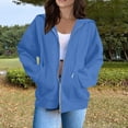 thumbnail image 2 of Zip Up Hoodie Women Casual Oversized Sweatshirts Fall Fashion Jacket Thick Warm Coat Winter Clothing Blue XL, 2 of 5