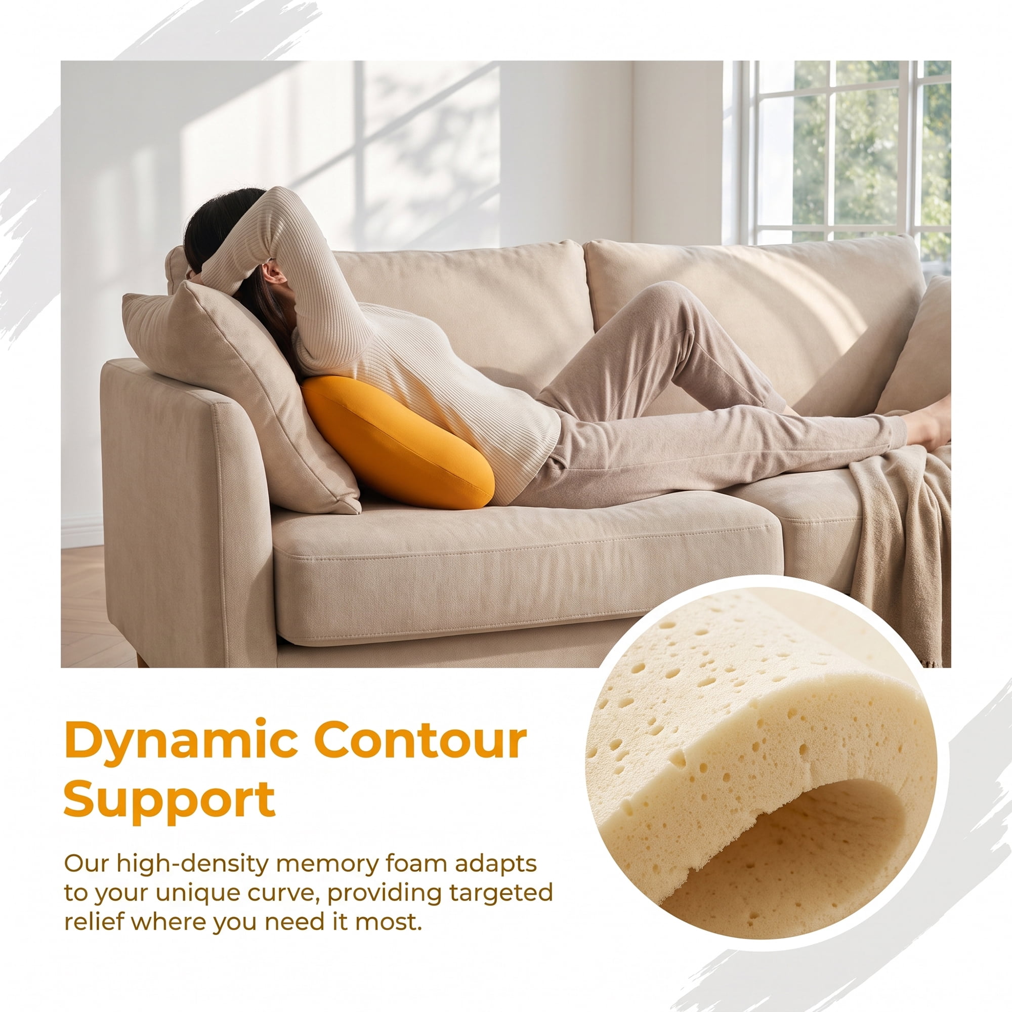 Unique Bargains Lumbar Support Pillow  Memory Foam Back Support Yellow 15"x10.2"x3.9"