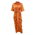 thumbnail image 4 of JBXKXYW Dresses For Women 2024 Women'S Summer Chiffon Long Dress Short Sleeve Temperament Commuting High Waist Long Button Dress Womens Dresses (Orange,M), 4 of 5