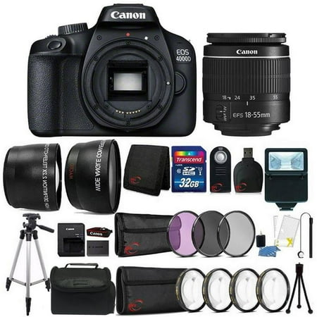 Canon EOS 4000D 18MP Wi-Fi / NFC DSLR Camera + 18-55mm Lens + 32GB Ultimate Accessory (Best Dslr For Macro)