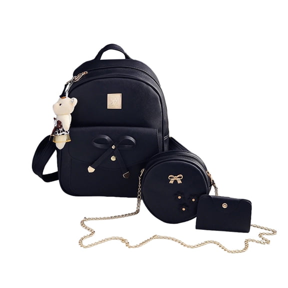 3-in-1 Bowknot Backpack Set for Women –Trendy Artificial Leather Backpack & Shoulder Bags & Wallet Bag – Women's Birthday Gift